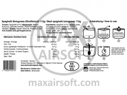 Tactical Foodpack Rindfleisch-Spaghetti Bolognese