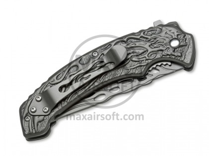 Boker Magnum Grey Flaming Skull Knife