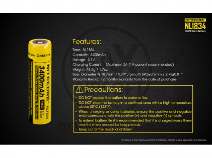 NiteCore 18650 Li-ion 3400mAh 3.7V Battery