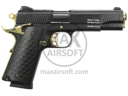 Kuzey 911 Blank Firing Pistol Black/Gold 9mm P.A.K.
